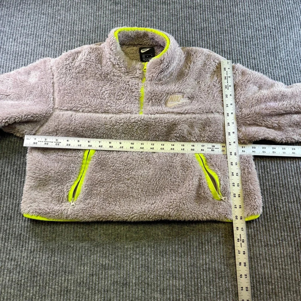 Nike Sportswear Sherpa Fleece Half Zip Pullover Womens Medium Beige Neon